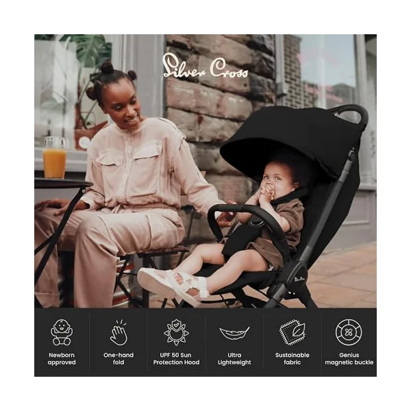 Silver Cross Clic 2 Compact Stroller & Travel Bag, Birth to 22kg, Space | For Life on the Go, Our Lightweight, Compact Everyday Stroller, One-Hand, Self-Standing Fold, Travel Bag Included