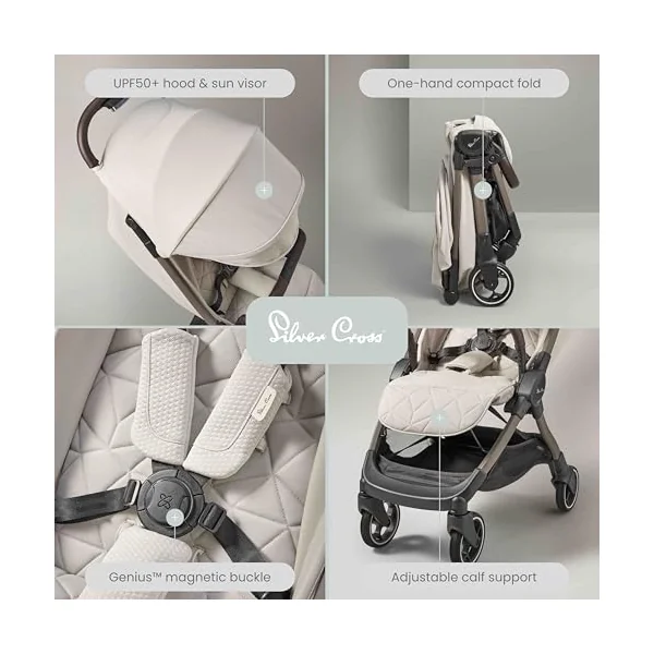 Silver Cross - Clic Compact Pushchair - Travel Stroller - Foldable & Lightweight Stroller - Cabin Size - Newborns to 4 years - Almond