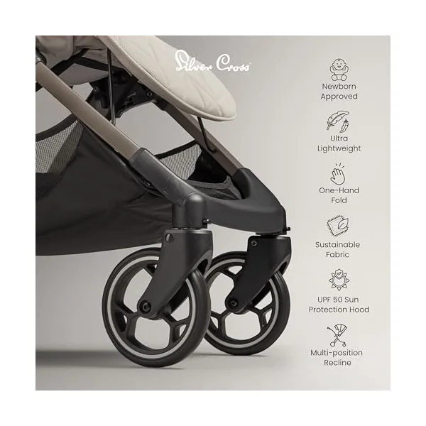 Silver Cross - Clic Compact Pushchair - Travel Stroller - Foldable & Lightweight Stroller - Cabin Size - Newborns to 4 years - Almond
