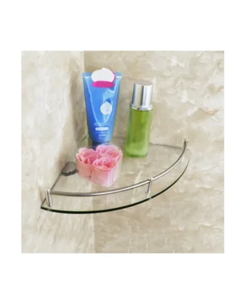 Silver Tempered Glass Wall Mounted Bathroom Corner Shelf 25 cm
