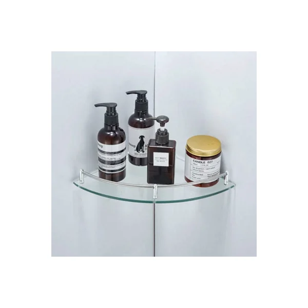 Silver Tempered Glass Wall Mounted Bathroom Corner Shelf 25 cm