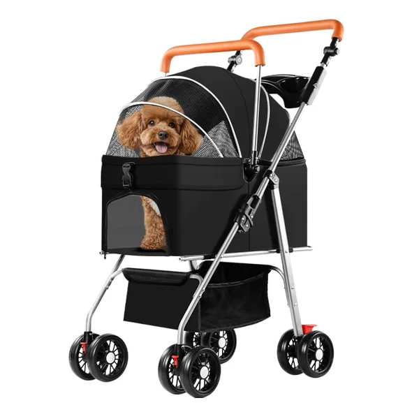 Simcat Pet Stroller for Small Dogs Cats, Foldable Cat Dog Pram for Medium Dogs with 360 ° Wear-Resistant Rubber Wheels Dog Travel Carrier (Black)