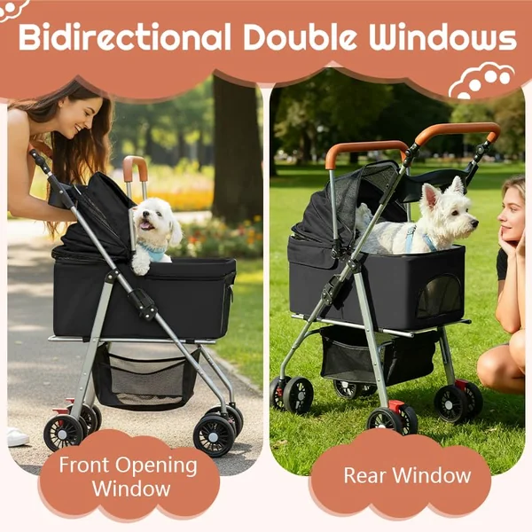 Simcat Pet Stroller for Small Dogs Cats, Foldable Cat Dog Pram for Medium Dogs with 360 ° Wear-Resistant Rubber Wheels Dog Travel Carrier (Black)