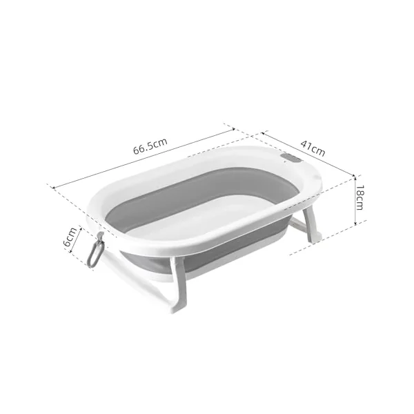 simpa Foldable Baby Bath Tub with Stand & Support Cushion – Portable Non-Slip Ergonomic Baby Bathtub for Newborns & Babies – White/Grey – 66.5 x 41 x 18 cm