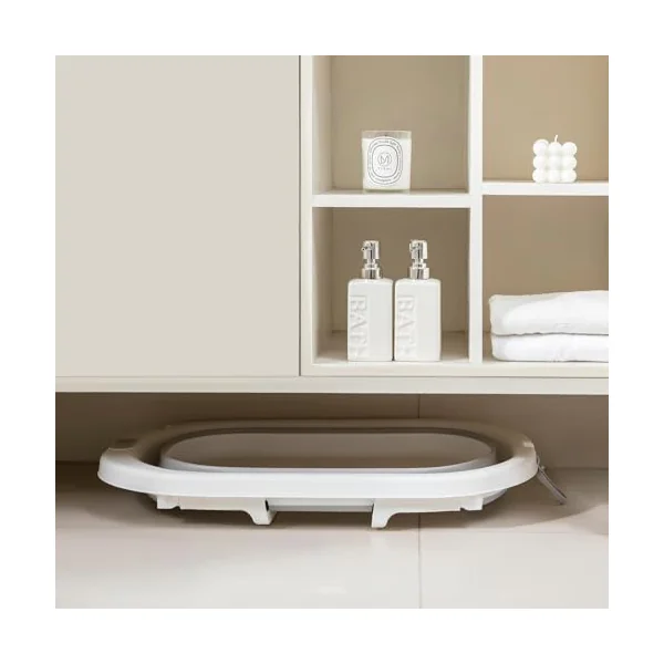 simpa Foldable Baby Bath Tub with Stand & Support Cushion – Portable Non-Slip Ergonomic Baby Bathtub for Newborns & Babies – White/Grey – 66.5 x 41 x 18 cm