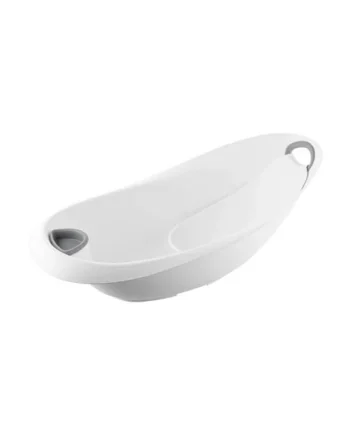 simpa Newborn Baby Bath Tub with Detachable Anti Slip Support and Draining Soap Tray, Oval Plastic Baby Bathtub for Infants, White Grey 86 x 46 x 33 cm