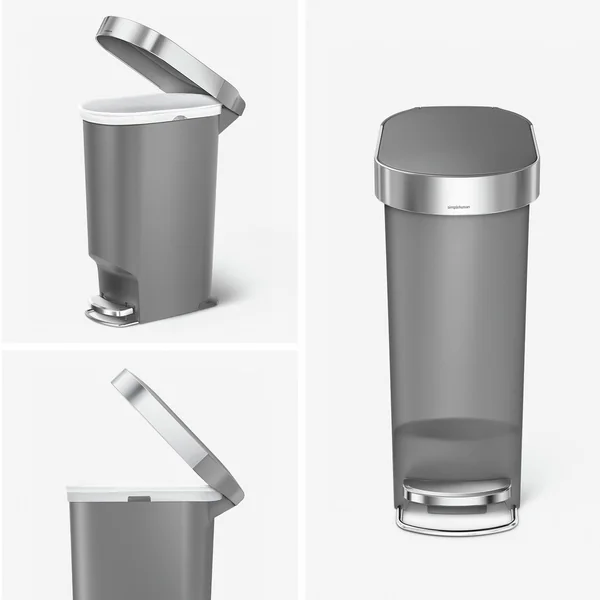 Simplehuman 40 Litre Plastic Slim Pedal Bin - Grey