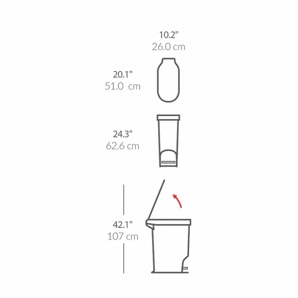 Simplehuman 40 Litre Plastic Slim Pedal Bin - Grey