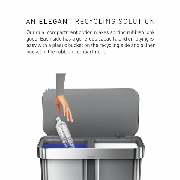 Simplehuman 58 Litre Recycling Pedal Bin - Steel