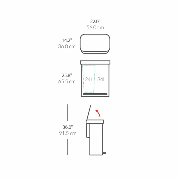 Simplehuman 58 Litre Recycling Pedal Bin - Steel
