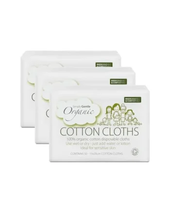 Simply Gentle Organic Dry Wipes, Face Towels, 100% Cotton Pads, for Baby, Newborn Essentials, Plastic Free, Disposable, Sensitive Skin Cleansing Pads, Alternative to Wet Wipes, 150 count (Pack of 3)