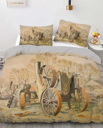 Single Duvet Cover Set Beige Painting Soft Single Duvet Cover 110g/㎡ Microfiber Single Duvet Set with 1 Pillowcase (19"x29") Cot Bed Duvet Cover Set for Girls Boys Gift
