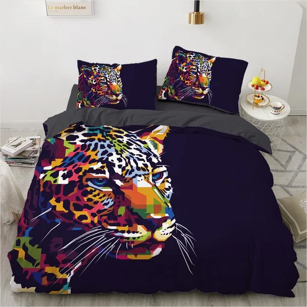 Single Duvet Cover Set Black Leopard Soft Single Duvet Cover 110g/㎡ Microfiber Single Duvet Set with 1 Pillowcase (19"x29") Cot Bed Duvet Cover Set for Girls Boys Gift