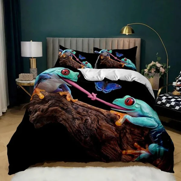 Single Duvet Cover Set Brown Frogs Soft Single Duvet Cover 110g/㎡ Microfiber Single Duvet Set with 1 Pillowcase (19"x29") Cot Bed Duvet Cover Set for Girls Boys Gift