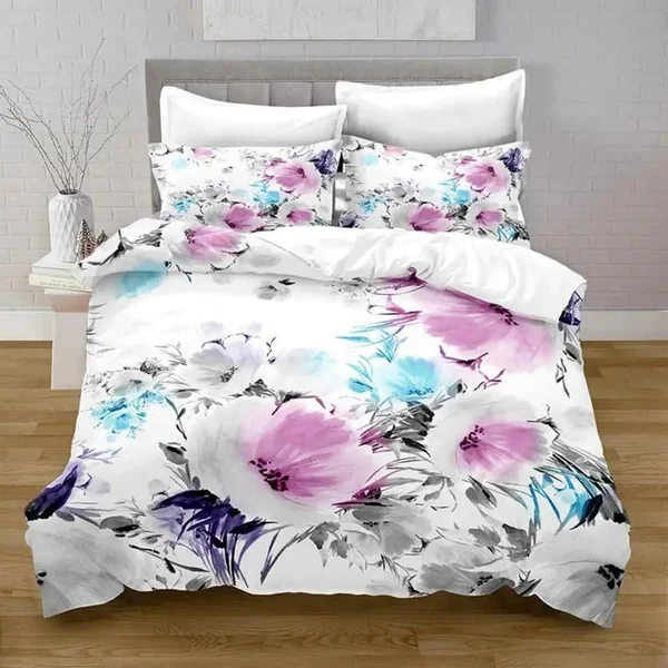 Single Duvet Cover Set Gray Flowers Soft Single Duvet Cover 110g/㎡ Microfiber Single Duvet Set with 1 Pillowcase (19"x29") Cot Bed Duvet Cover Set for Girls Boys Gift