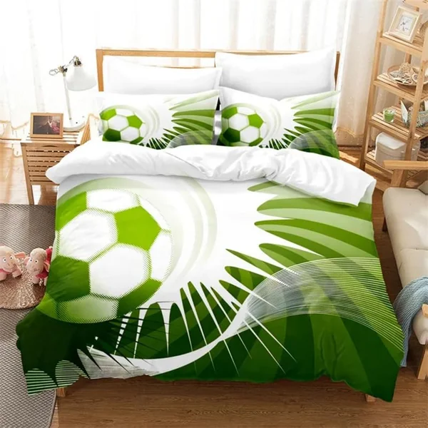 Single Duvet Cover Set Green Football Soft Single Duvet Cover 110g/㎡ Microfiber Single Duvet Set with 1 Pillowcase (19"x29") Cot Bed Duvet Cover Set for Girls Boys Gift