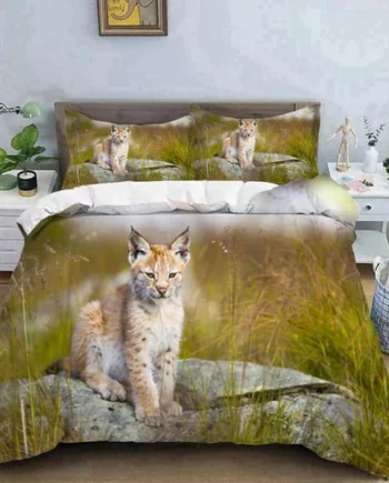 Single Duvet Cover Set Green Lynx Soft Single Duvet Cover 110g/㎡ Microfiber Single Duvet Set with 1 Pillowcase (19"x29") Cot Bed Duvet Cover Set for Girls Boys Gift
