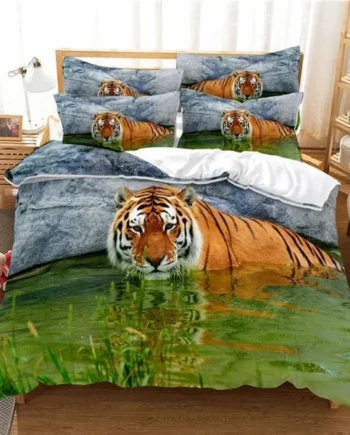 Single Duvet Cover Set Green Tiger Soft Single Duvet Cover 110g/㎡ Microfiber Single Duvet Set with 1 Pillowcase (19"x29") Cot Bed Duvet Cover Set for Girls Boys Gift
