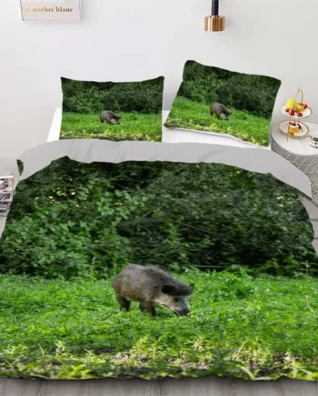 Single Duvet Cover Set Green Wild Boar Soft Single Duvet Cover 110g/㎡ Microfiber Single Duvet Set with 1 Pillowcase (19"x29") Cot Bed Duvet Cover Set for Girls Boys Gift
