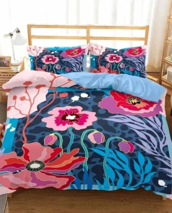 Single Duvet Cover Set Navy Blue Poppy Soft Single Duvet Cover 110g/㎡ Microfiber Single Duvet Set with 1 Pillowcase (19"x29") Cot Bed Duvet Cover Set for Girls Boys Gift