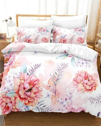 Single Duvet Cover Set Pink Flowers Soft Single Duvet Cover 110g/㎡ Microfiber Single Duvet Set with 1 Pillowcase (19"x29") Cot Bed Duvet Cover Set for Girls Boys Gift