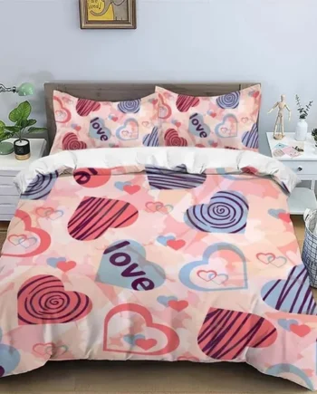 Single Duvet Cover Set Pink Hearts Soft Single Duvet Cover 110g/㎡ Microfiber Single Duvet Set with 1 Pillowcase (19"x29") Cot Bed Duvet Cover Set for Girls Boys Gift