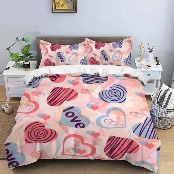 Single Duvet Cover Set Pink Hearts Soft Single Duvet Cover 110g/㎡ Microfiber Single Duvet Set with 1 Pillowcase (19"x29") Cot Bed Duvet Cover Set for Girls Boys Gift