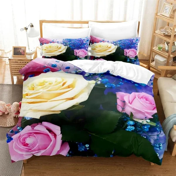 Single Duvet Cover Set Purple Roses Soft Single Duvet Cover 110g/㎡ Microfiber Single Duvet Set with 1 Pillowcase (19"x29") Cot Bed Duvet Cover Set for Girls Boys Gift