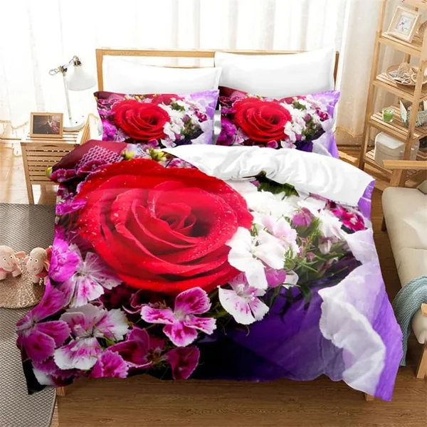 Single Duvet Cover Set Purple Roses Soft Single Duvet Cover 110g/㎡ Microfiber Single Duvet Set with 1 Pillowcase (19"x29") Cot Bed Duvet Cover Set for Girls Boys Gift