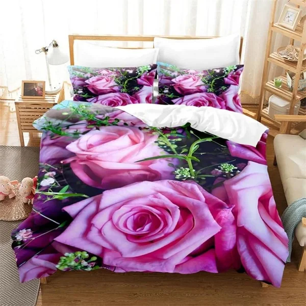 Single Duvet Cover Set Purple Roses Soft Single Duvet Cover 110g/㎡ Microfiber Single Duvet Set with 1 Pillowcase (19"x29") Cot Bed Duvet Cover Set for Girls Boys Gift