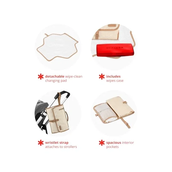 Skip Hop Portable Baby Changing Pad, Pronto, Beige Swirl Dot