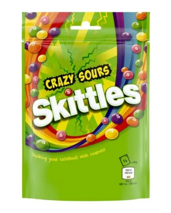 Skittles Crazy Sour Sweets Fruit Flavoured Pouch Bag 136g