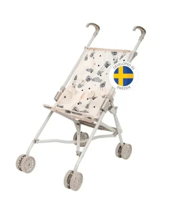 Skrållan Cute Dolls Pushchair — Folding Toy Doll Stroller Pushchair Pram — Dolls Buggy Toys for 45cm or 18 Inch Doll — Kids Toys Age 3 + — 53cm Tall with Cream Fabric