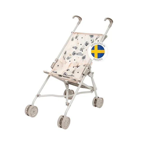 Skrållan Cute Dolls Pushchair — Folding Toy Doll Stroller Pushchair Pram — Dolls Buggy Toys for 45cm or 18 Inch Doll — Kids Toys Age 3 + — 53cm Tall with Cream Fabric
