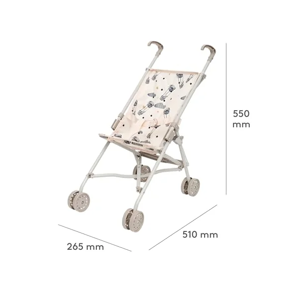 Skrållan Cute Dolls Pushchair — Folding Toy Doll Stroller Pushchair Pram — Dolls Buggy Toys for 45cm or 18 Inch Doll — Kids Toys Age 3 + — 53cm Tall with Cream Fabric