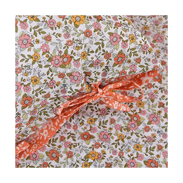 Sleepdown Ditsy Flowers Multi Orange White Reverse Soft Easy Care Duvet Cover Quilt Bedding Set Pillowcase with Ties - Single (135cm x 200cm)