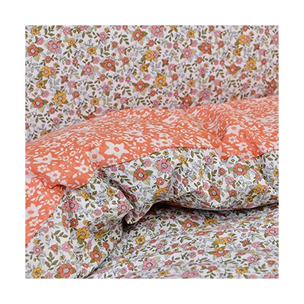 Sleepdown Ditsy Flowers Multi Orange White Reverse Soft Easy Care Duvet Cover Quilt Bedding Set Pillowcase with Ties - Single (135cm x 200cm)