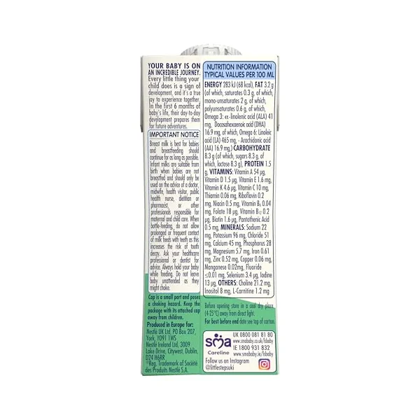 SMA Little Steps by Ready To Drink First Infant Baby Milk from birth Ready-to-use milk 200ml, Pack of 72
