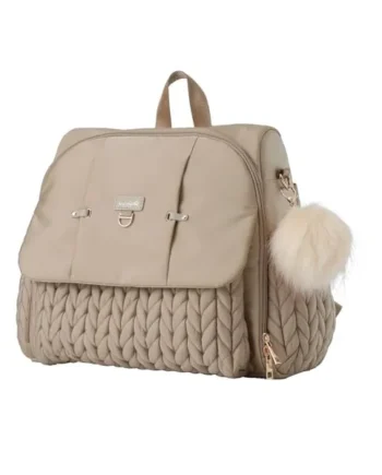 Small Diaper Backpack with Adjustable Shoulder Straps and Stroller Straps - Fashionable & Waterproof Diaper Bag (Beige)
