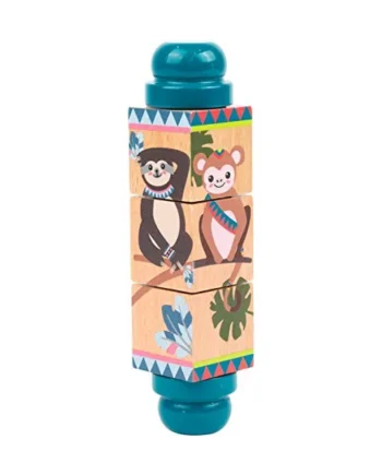 small foot 11089 wooden rotating cube puzzle "Jungle", 4 motifs, which can be combined in different ways, promotes motor skills, imagination, from 12 months