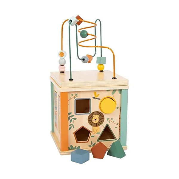 Small Foot Motor Activity Cube Safari, learning toy for babies and toddlers, made of wood, for ages 12+ months. No. 11960