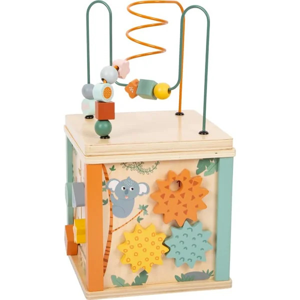 Small Foot Motor Activity Cube Safari, learning toy for babies and toddlers, made of wood, for ages 12+ months. No. 11960
