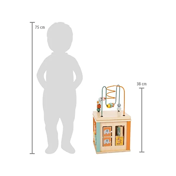 Small Foot Motor Activity Cube Safari, learning toy for babies and toddlers, made of wood, for ages 12+ months. No. 11960
