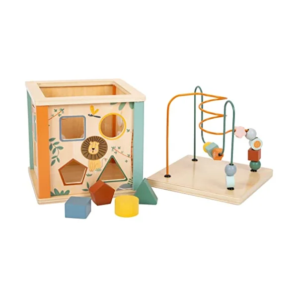 Small Foot Motor Activity Cube Safari, learning toy for babies and toddlers, made of wood, for ages 12+ months. No. 11960