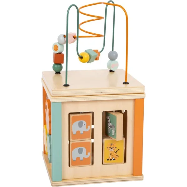 Small Foot Motor Activity Cube Safari, learning toy for babies and toddlers, made of wood, for ages 12+ months. No. 11960