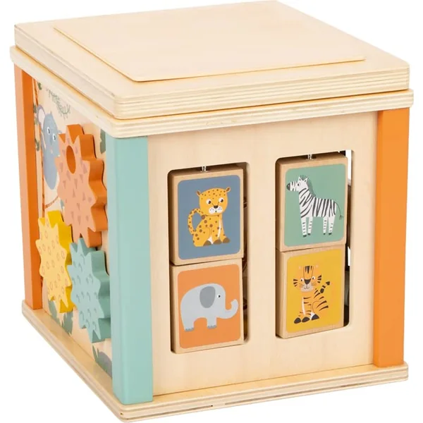 Small Foot Motor Activity Cube Safari, learning toy for babies and toddlers, made of wood, for ages 12+ months. No. 11960