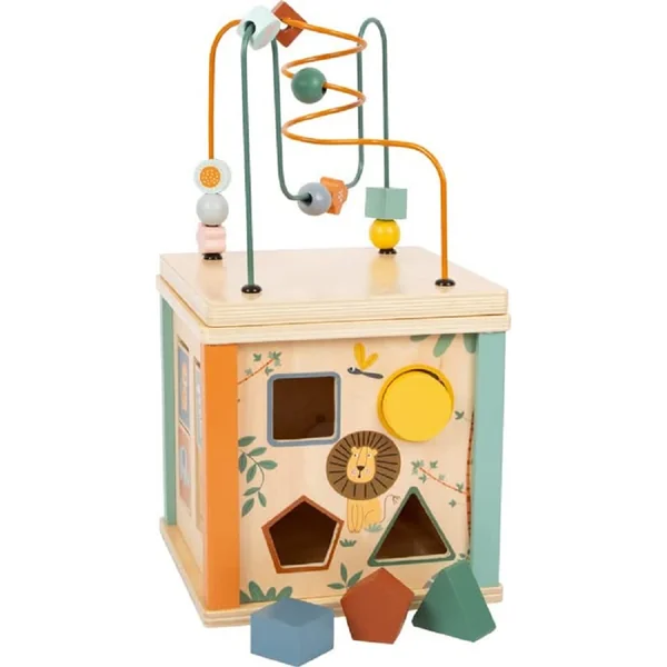 Small Foot Motor Activity Cube Safari, learning toy for babies and toddlers, made of wood, for ages 12+ months. No. 11960