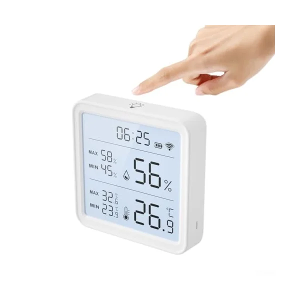 Smart for tuya Thermometer Hygrometer WiFi Indoor Sensor Smart | HD backlit screen, syncs phone time, touch logo light, clear low-light viewing, accurate real-time data