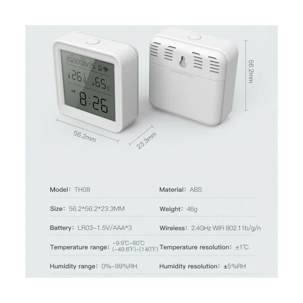 Smart Thermometer Hygrometer, Digital Temperature Humidity Sensor with LCD Backlight, WiFi App Control for Alexa, Real-Time Monitor for Home, Greenhouse, Baby Room