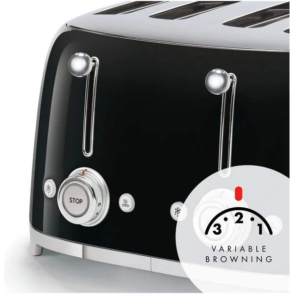 Smeg TSF03BLUK 50's Style Retro 4 Slice Toaster - Black